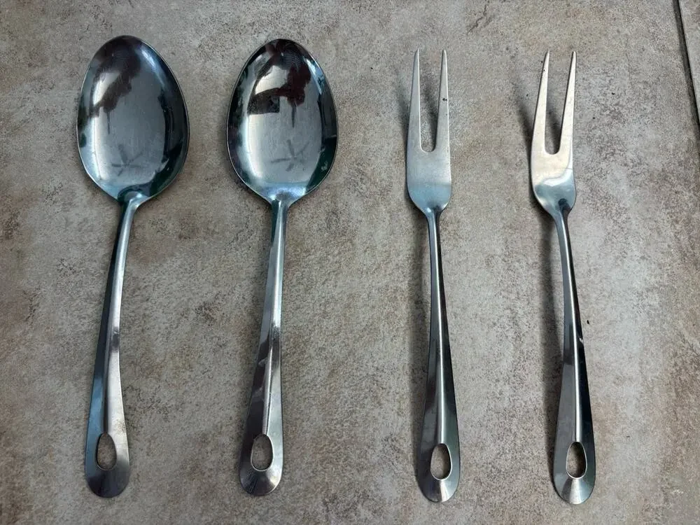 Vintage Stainless Steel Serving Utensils 4 Pc Lot 2 Spoons 2 Meat Forks